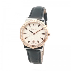 Bonia BNR141-2613S Silver Rosegold Leather Strap